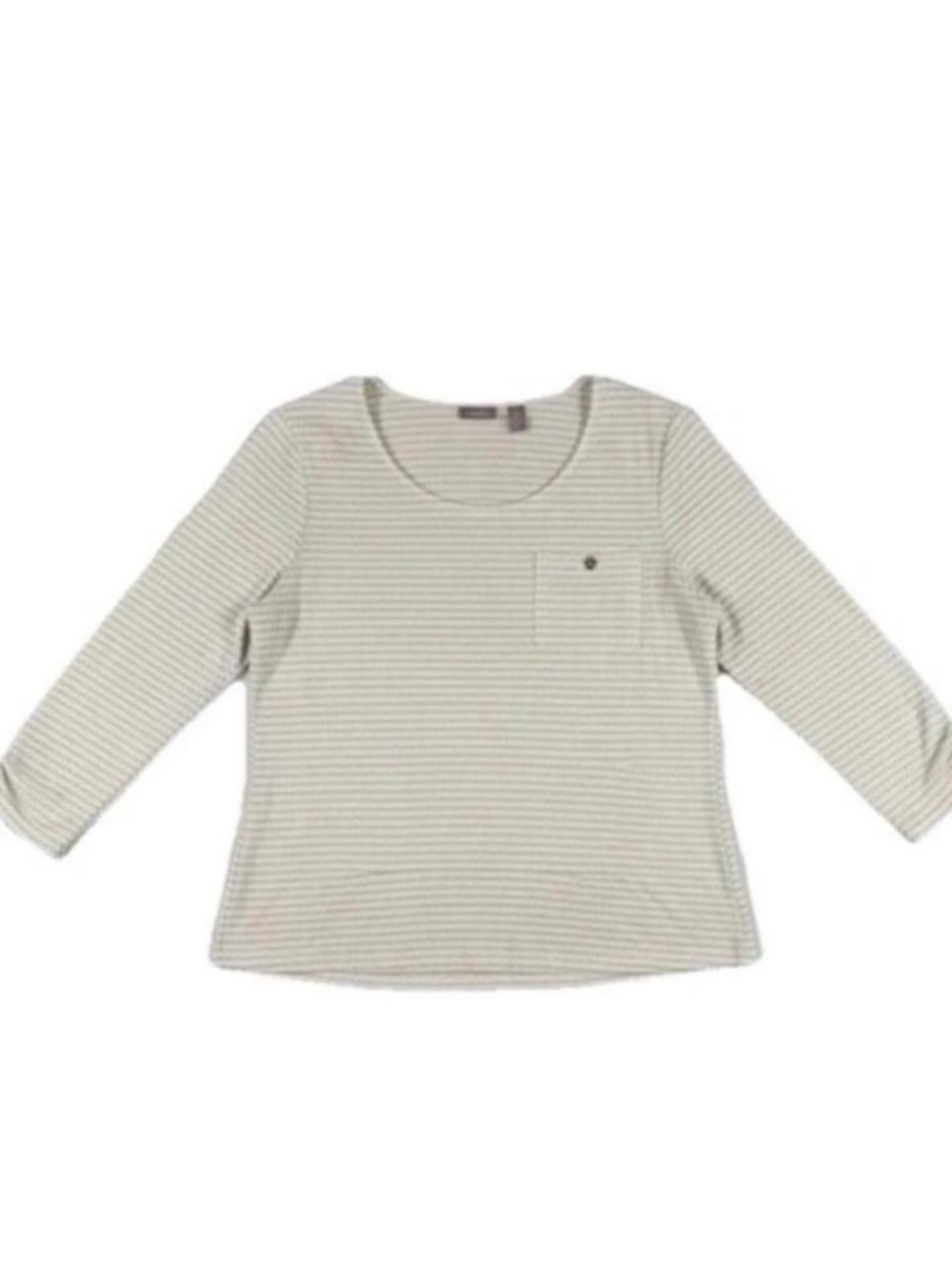 Chico's Cream and Light Gray Narrow Stripe Scoop Neck Top